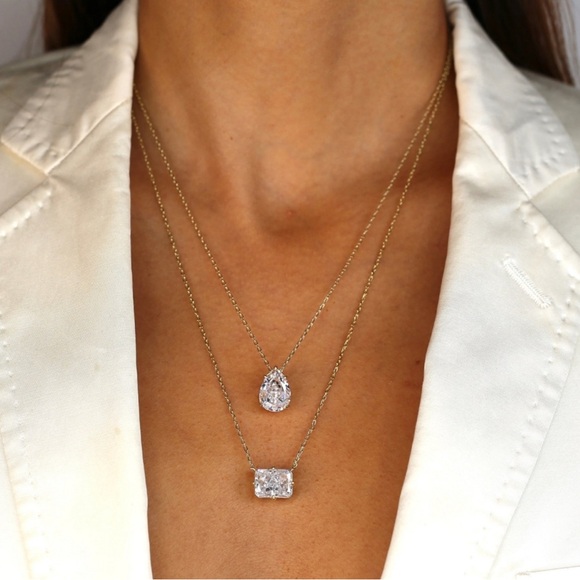 👑✨Melinda Maria~Your Royal Highness~ Silver emerald cut Necklace with Pendant👑 - Picture 5 of 11